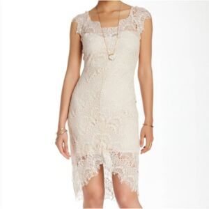 Free People Lace Slip Dress Women's S Bodycon Cream Nude Fairy Whimsy Boho Sheer